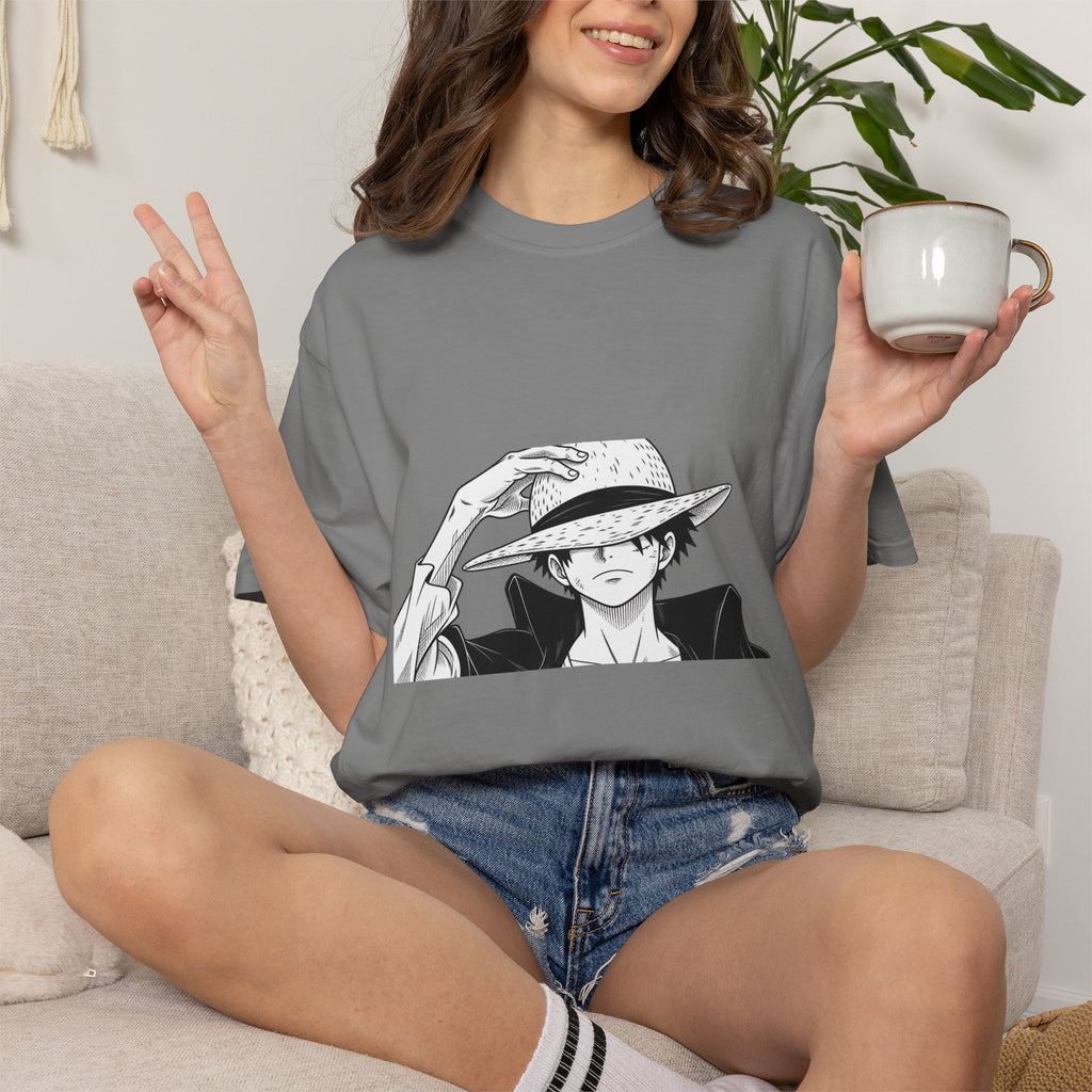 Anime Straw Hat Pirate T-Shirt – Minimal Luffy Illustration Tee