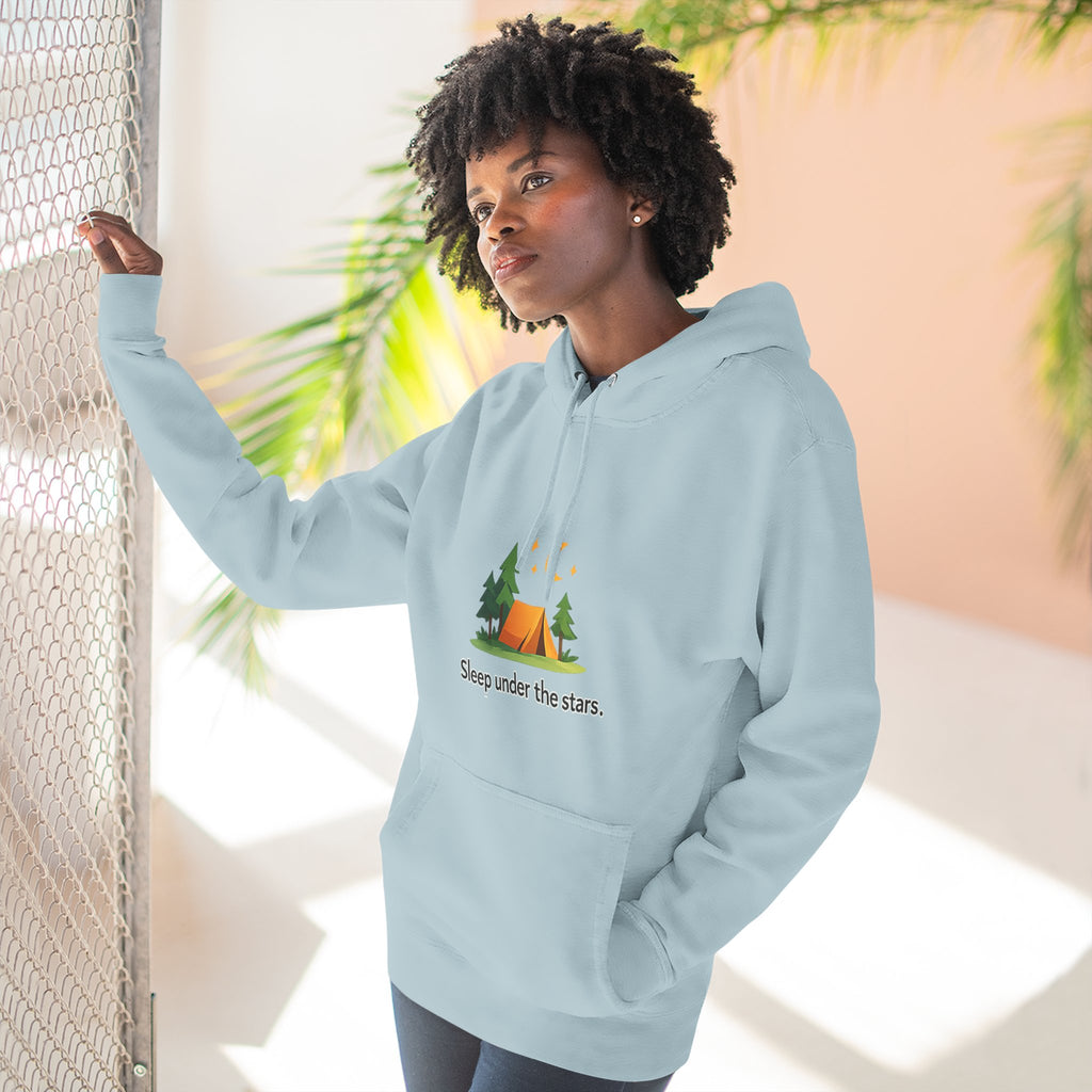 Camping Hoodie — "Sleep Under the Stars" Tent & Moon Graphic
