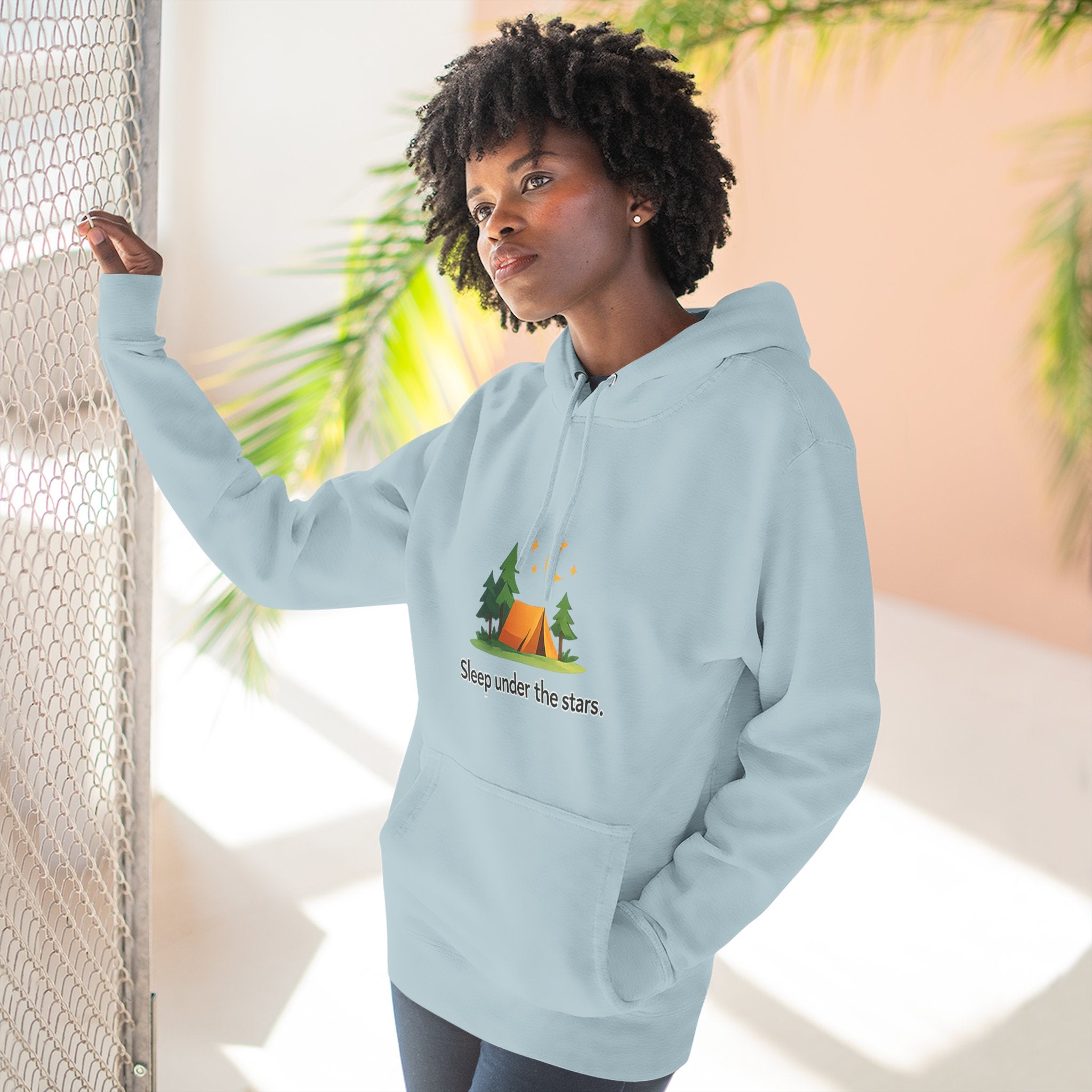 Camping Hoodie — "Sleep Under the Stars" Tent & Moon Graphic