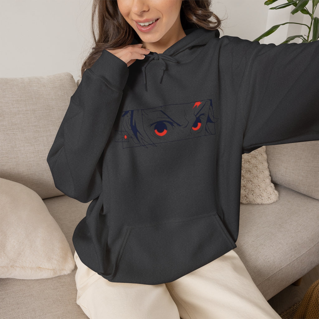 Anime Eyes Hoodie — Minimal Red & Black Manga Gaze Sweatshirt