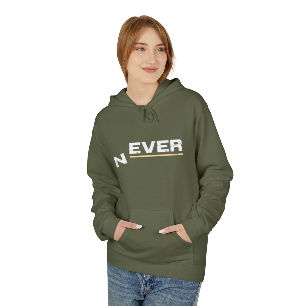 Never Typography Hoodie — Brown Casual Graphic Pullover