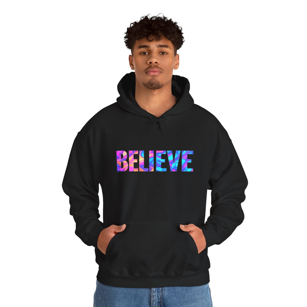 Believe in Yourself Hoodie — Colorful Watercolor Text Inspirational Sweatshirt