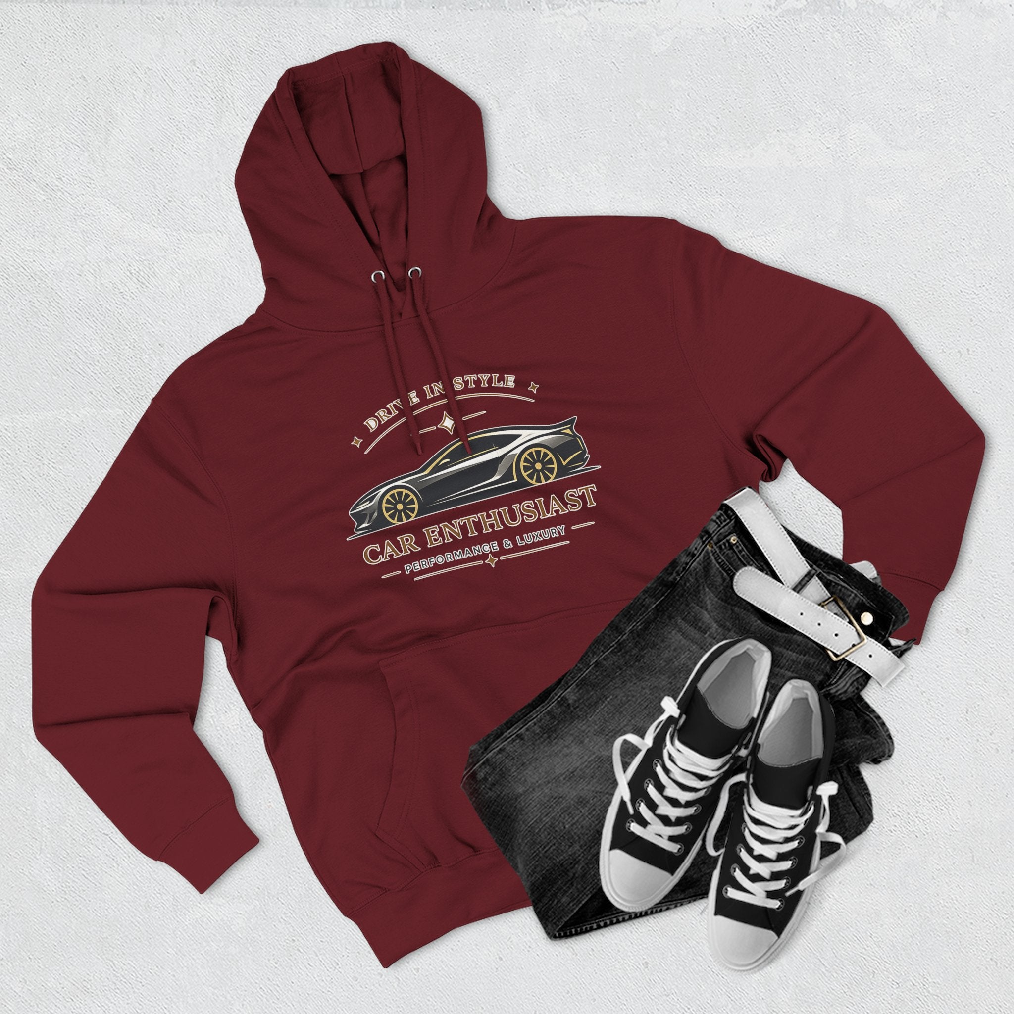 Car Enthusiast Hoodie — Vintage Sports Car Graphic, 'Drive in Style' Casual Pullover
