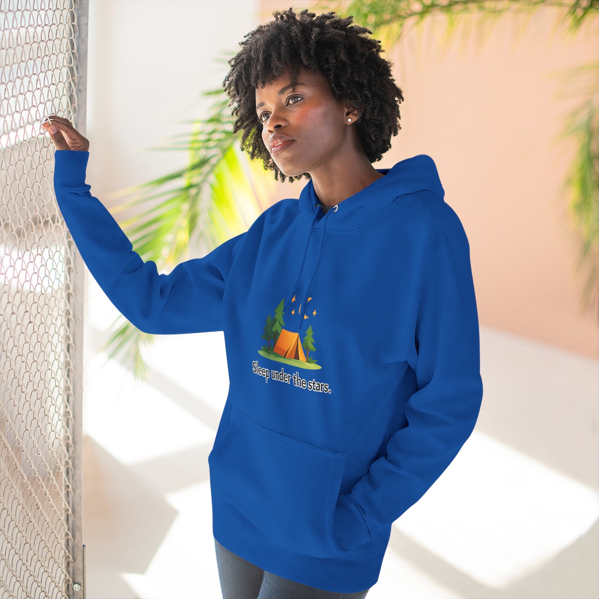 Camping Hoodie — "Sleep Under the Stars" Tent & Moon Graphic