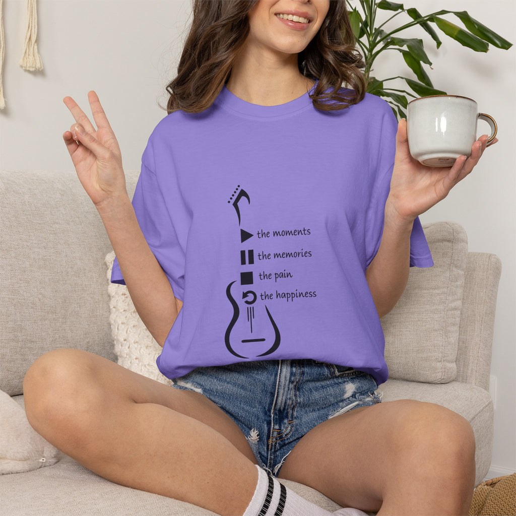Guitar Silhouette Tee — "Our Moments, Our Memories, Our Music, Our Happiness"