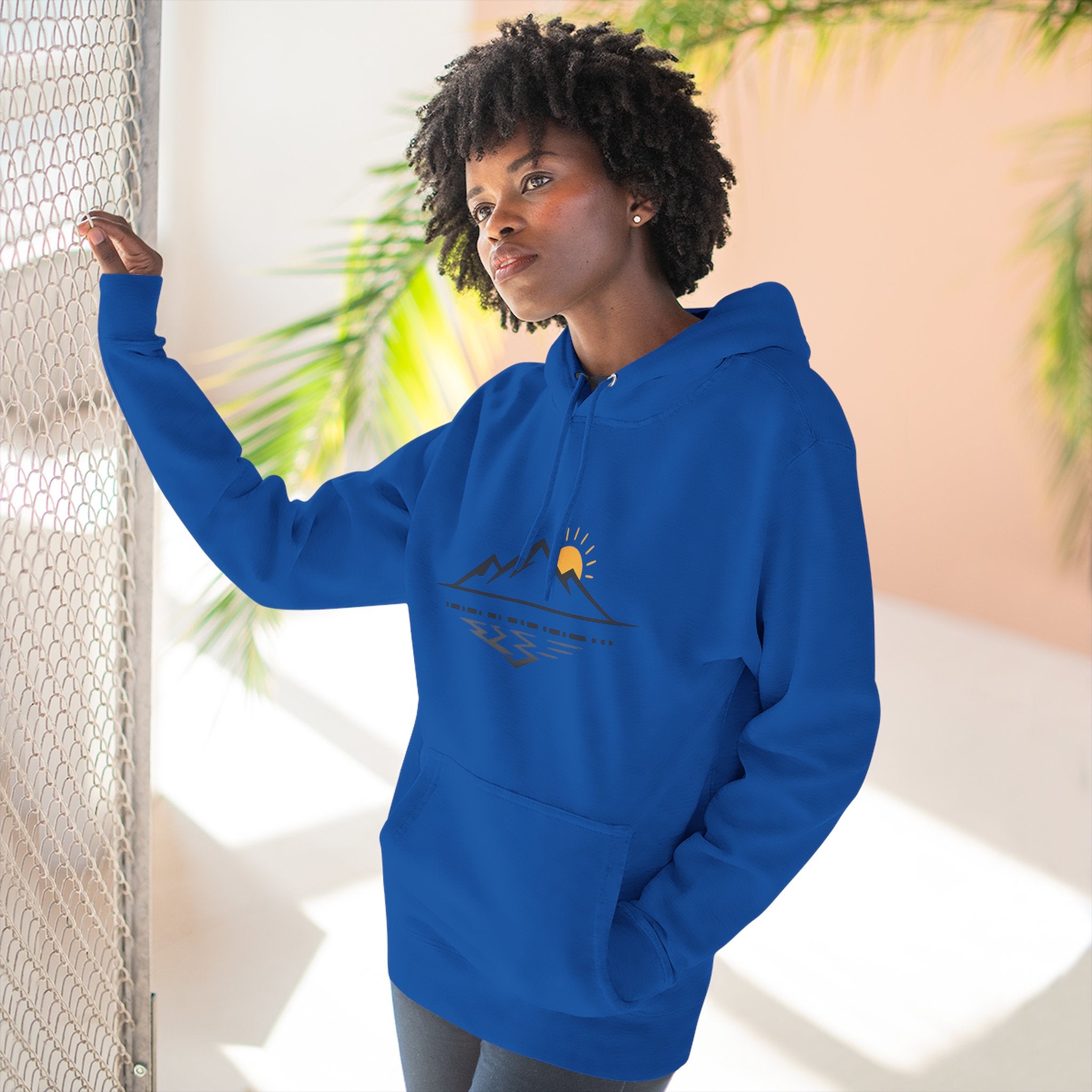 Mountain Sunrise Hoodie — Minimal Outdoor Graphic Pullover