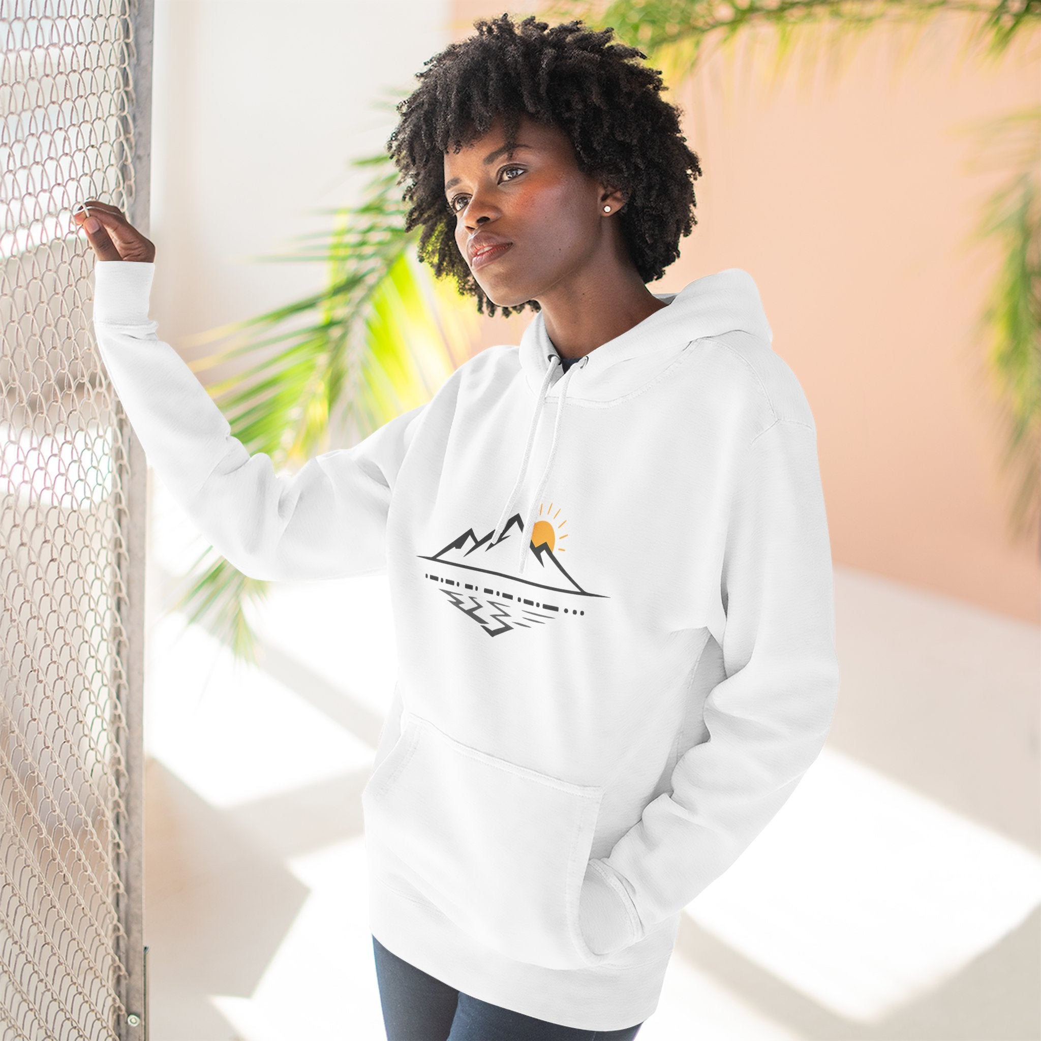 Mountain Sunrise Hoodie — Minimal Outdoor Graphic Pullover
