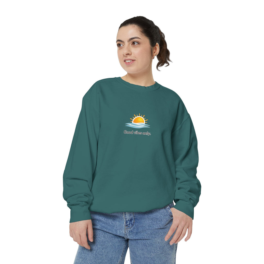 Good Vibes Only Sweatshirt — Sunrise Graphic Cozy Pullover