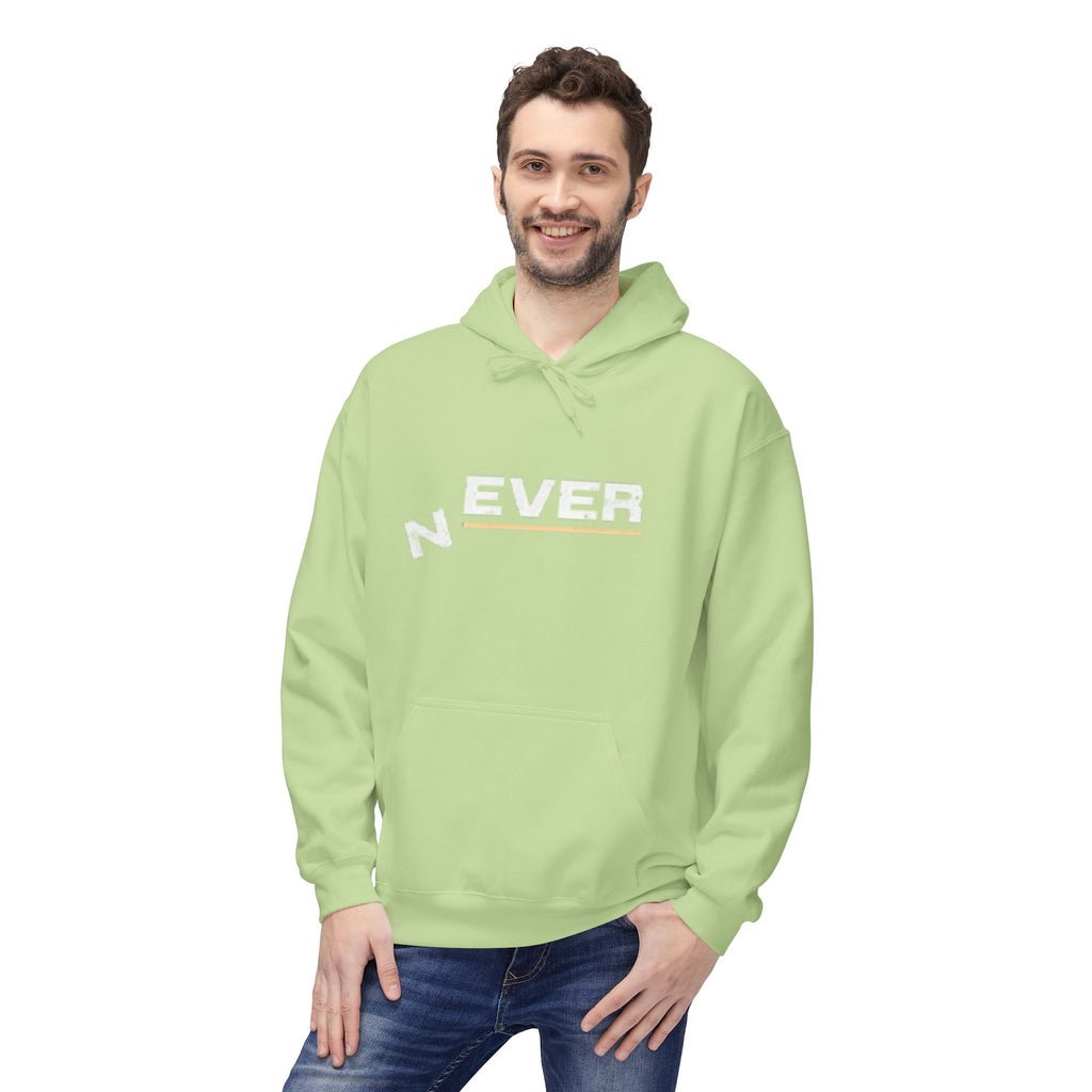 Never Typography Hoodie — Brown Casual Graphic Pullover