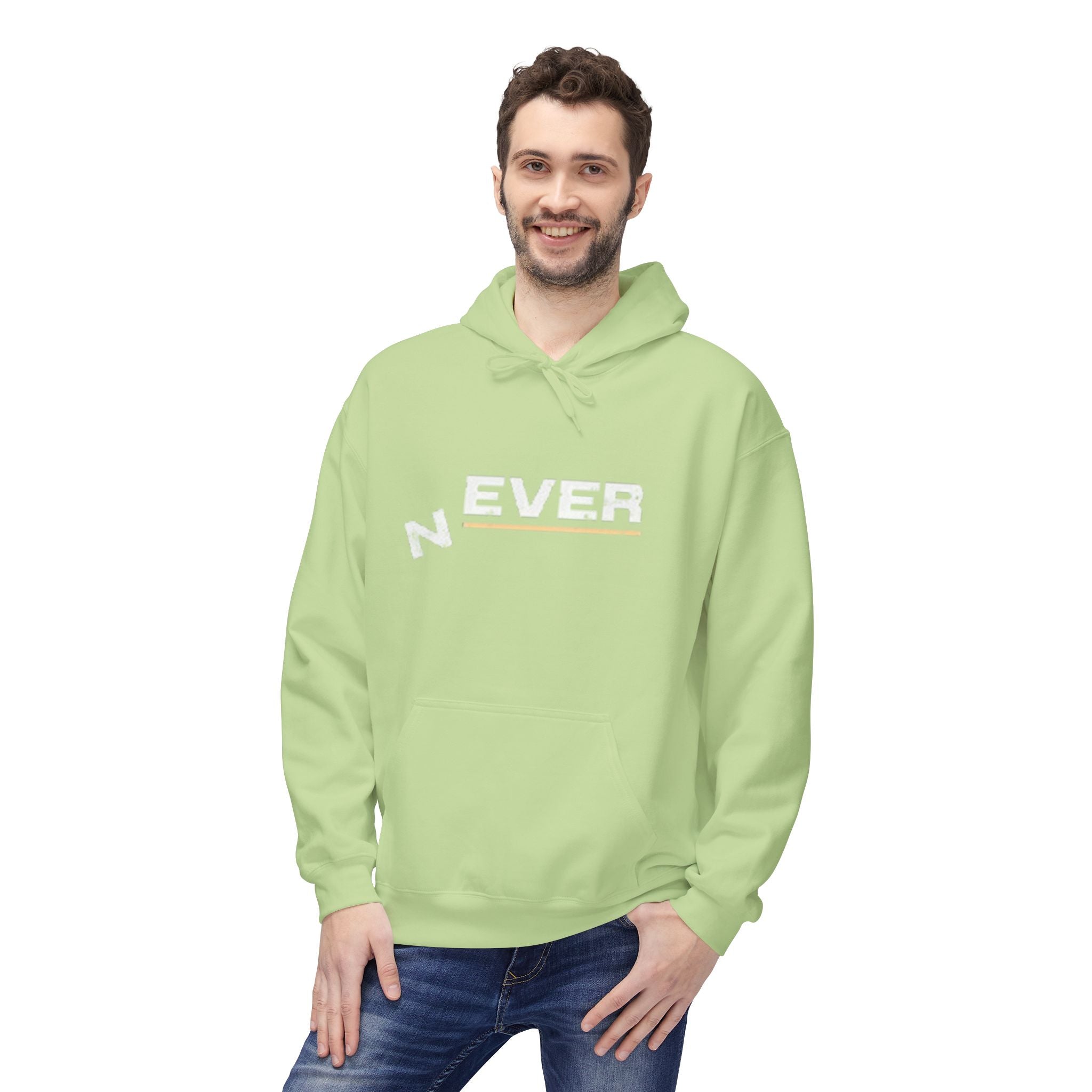 Never Typography Hoodie — Brown Casual Graphic Pullover