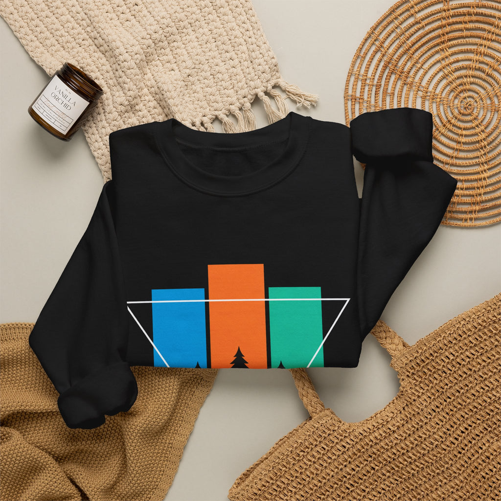 Retro Forest Crewneck Sweatshirt — Colorblock Trees Graphic