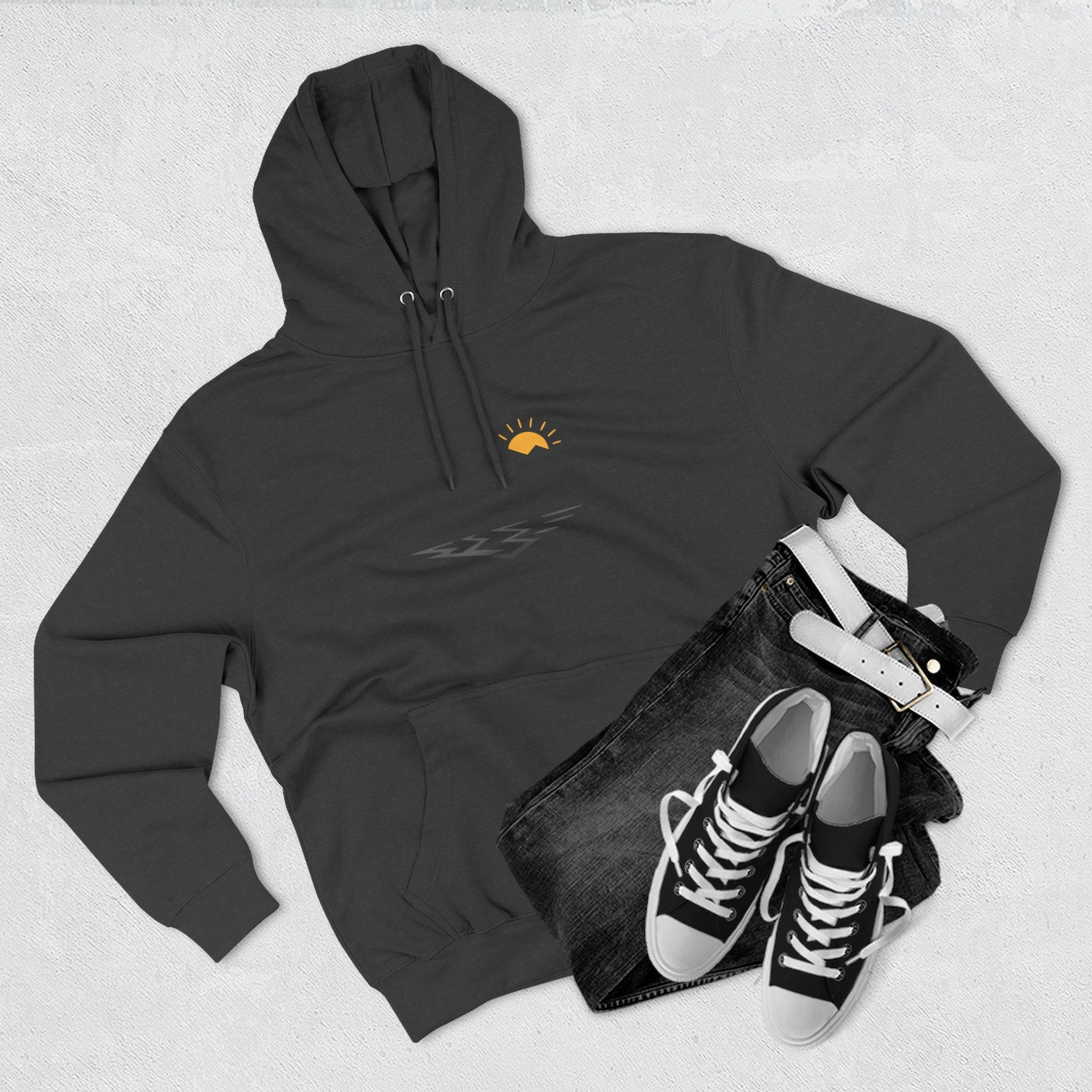 Mountain Sunrise Hoodie — Minimal Outdoor Graphic Pullover