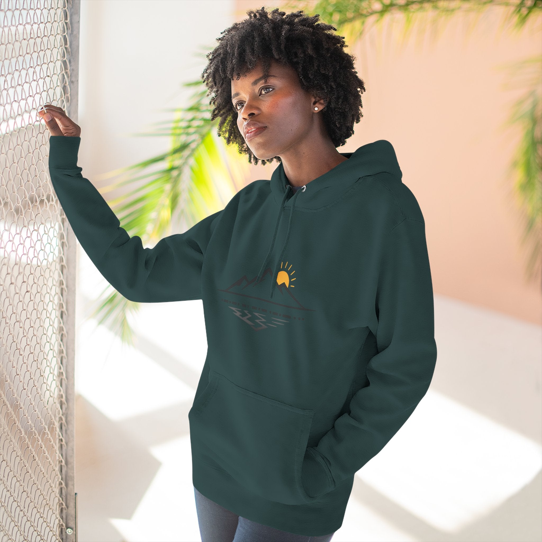 Mountain Sunrise Hoodie — Minimal Outdoor Graphic Pullover