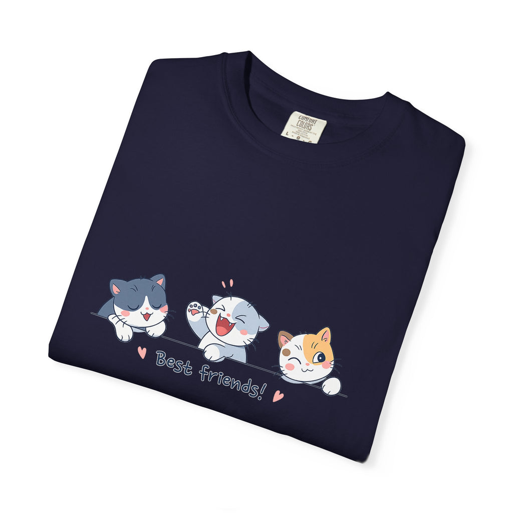 Cute ‘Best Friends!’ Cat T-Shirt — Cartoon Kitten Trio Graphic Tee