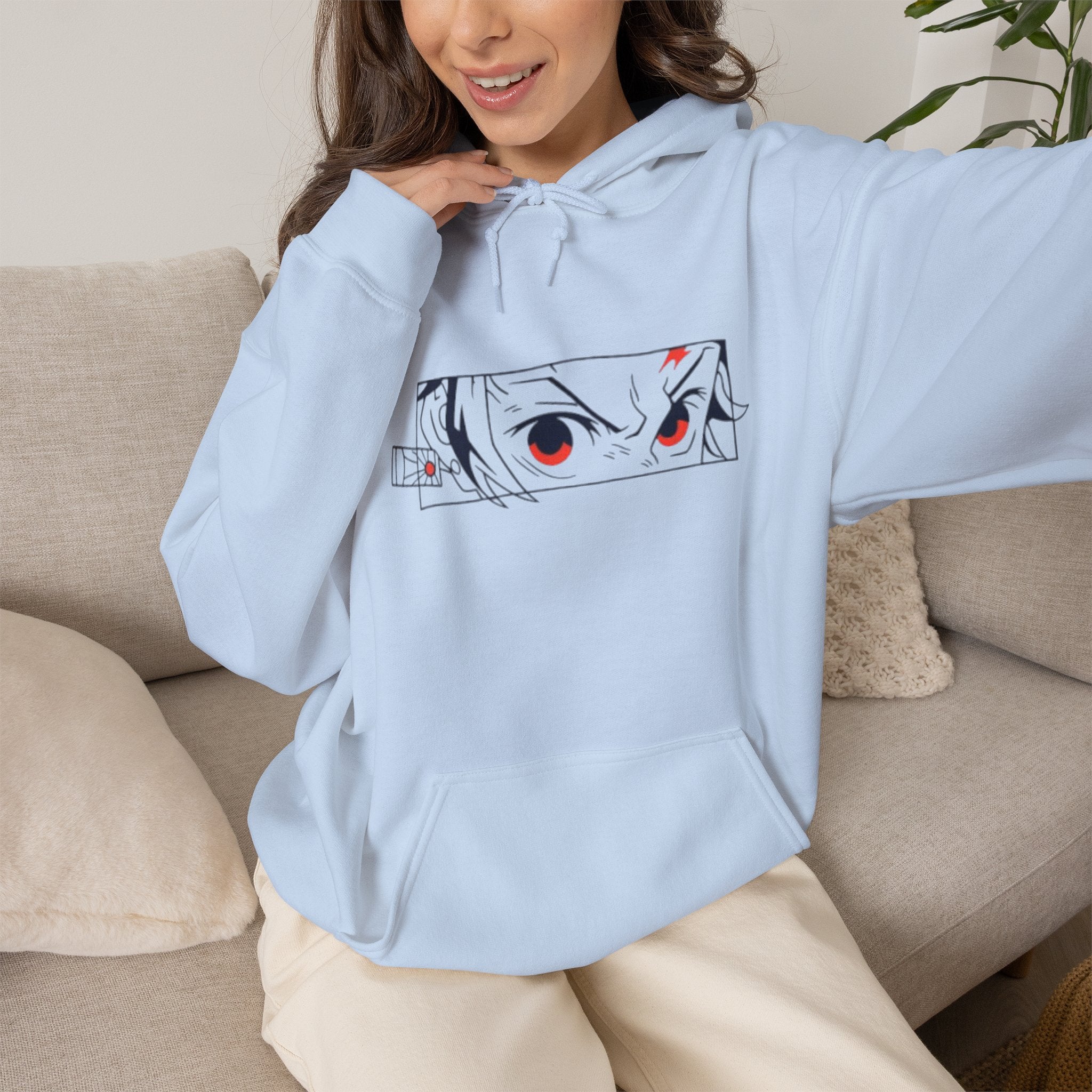 Anime Eyes Hoodie — Minimal Red & Black Manga Gaze Sweatshirt