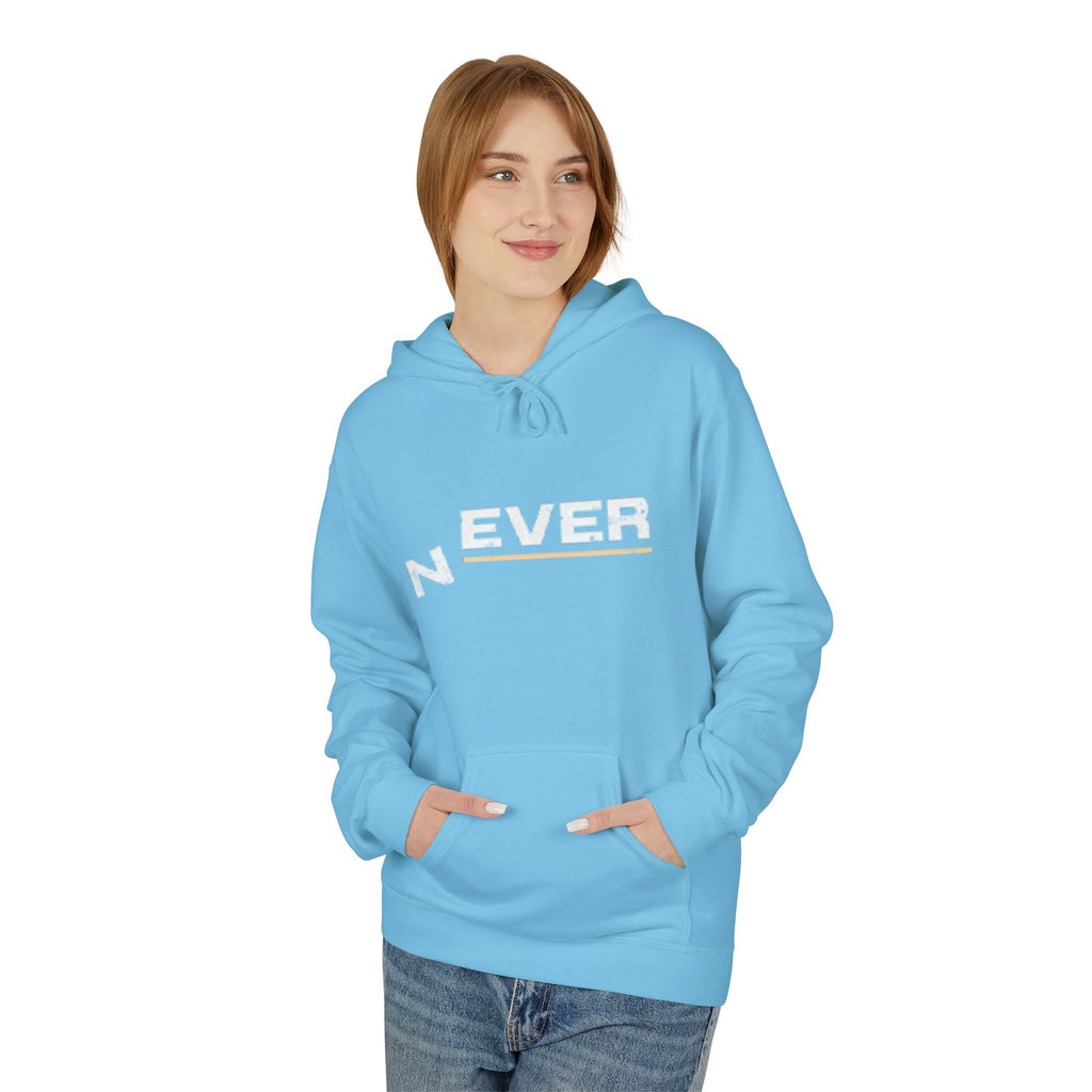 Never Typography Hoodie — Brown Casual Graphic Pullover