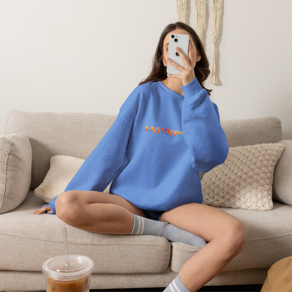 Unstoppable Crewneck Sweatshirt — Inspirational Rainbow Text Pullover