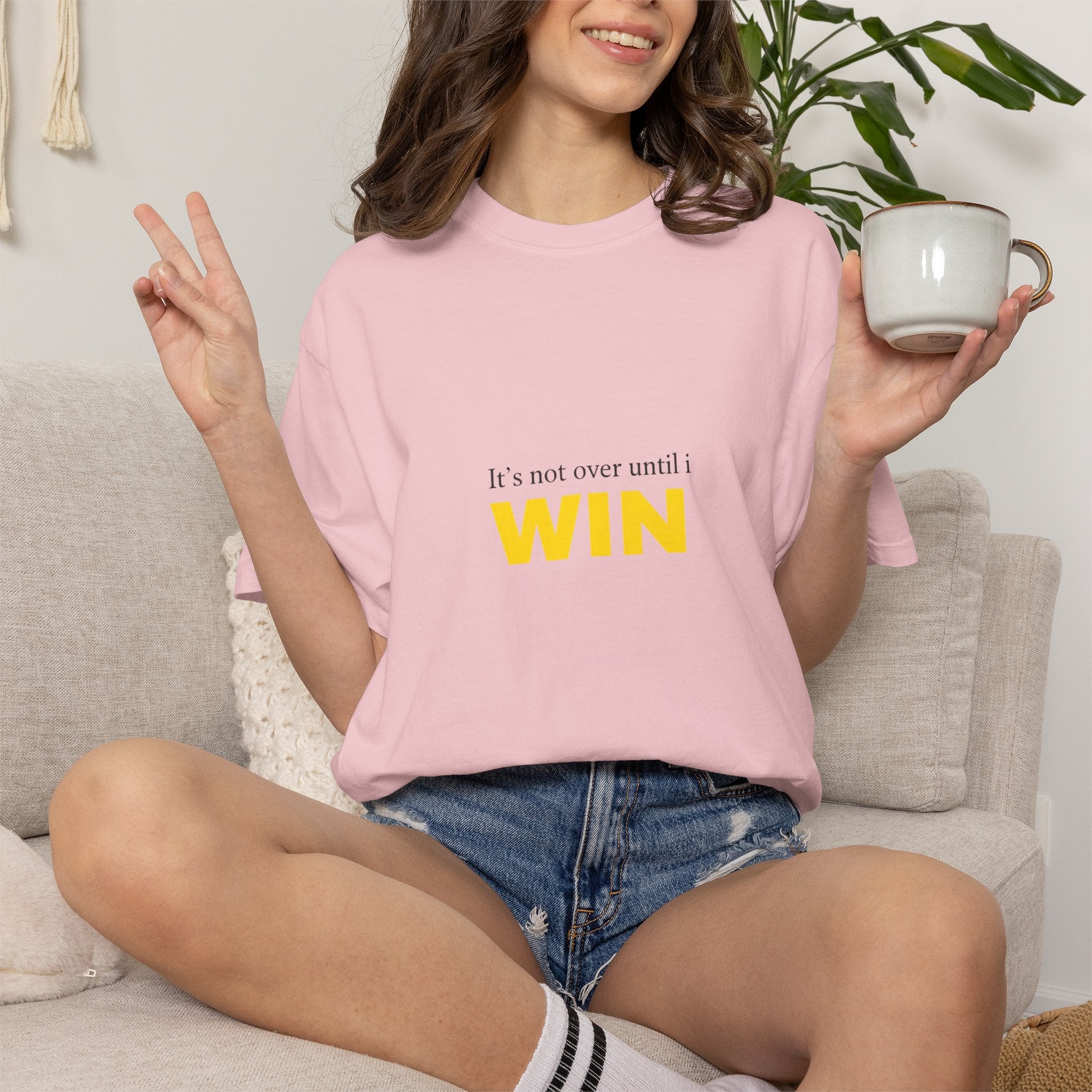 Motivational T-Shirt — "It’s Not Over Until I WIN" Bold Yellow Graphic